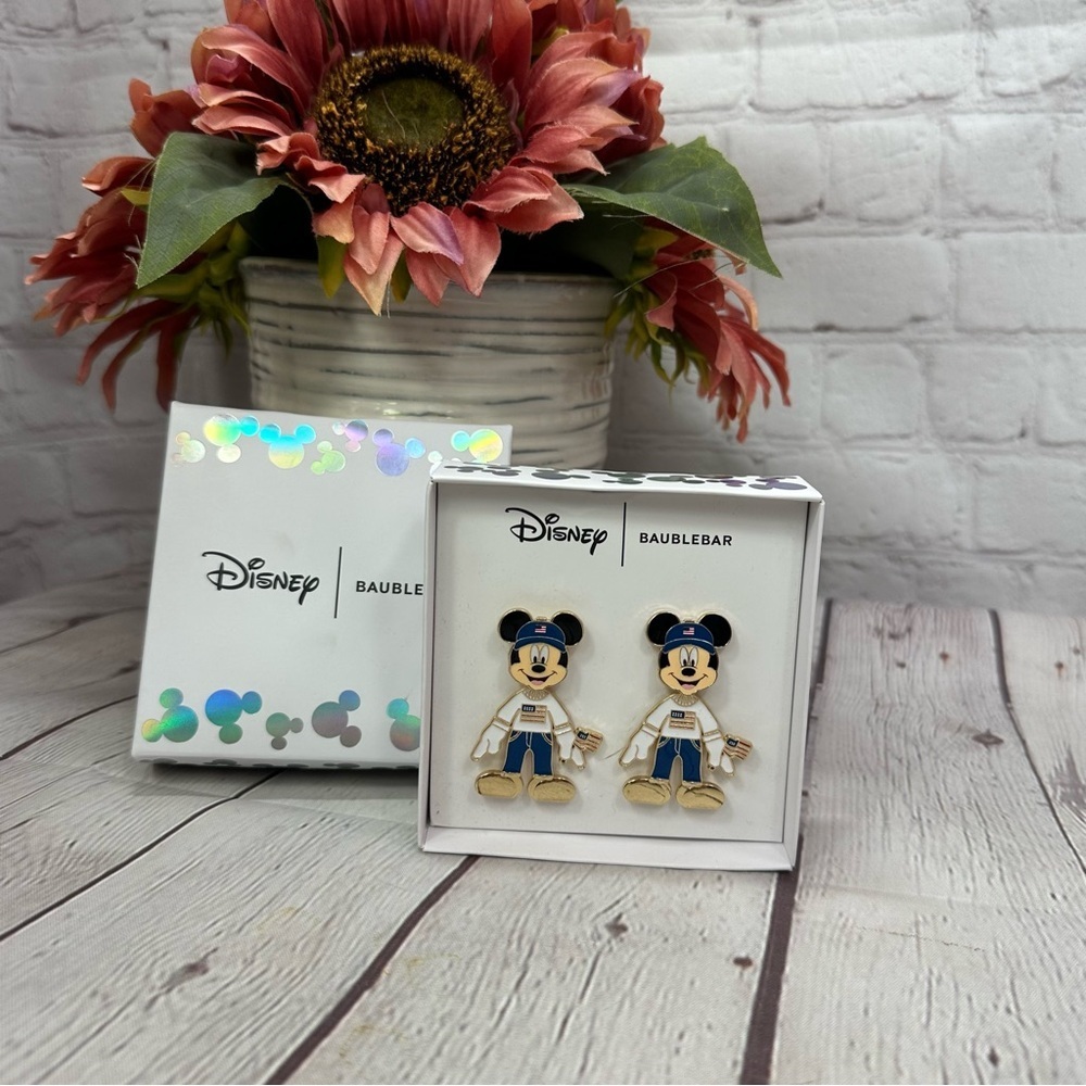 BaubleBar Disney Mickey Mouse Blue Gold Enamel Earrings